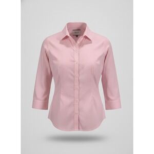 Thomas Pink Womens Pink Micro Check 3/4 Sleeve Button Down Stretch Shirt Size 14